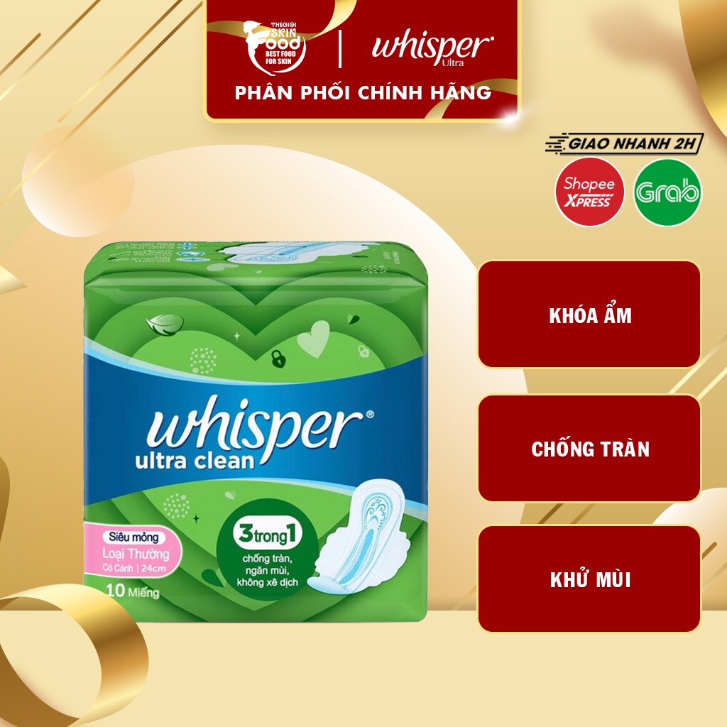 [10 Miếng] Băng Vệ Sinh Whisper Ultra Clean Siêu Mỏng Cánh Ngày Thường