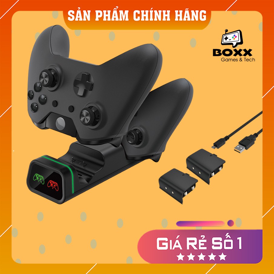 Dock, đế sạc cho tay cầm Xbox one, pin sạc xbox one S, xbox Elite - Bộ kèm dock và 2 pin sạc cao cấp