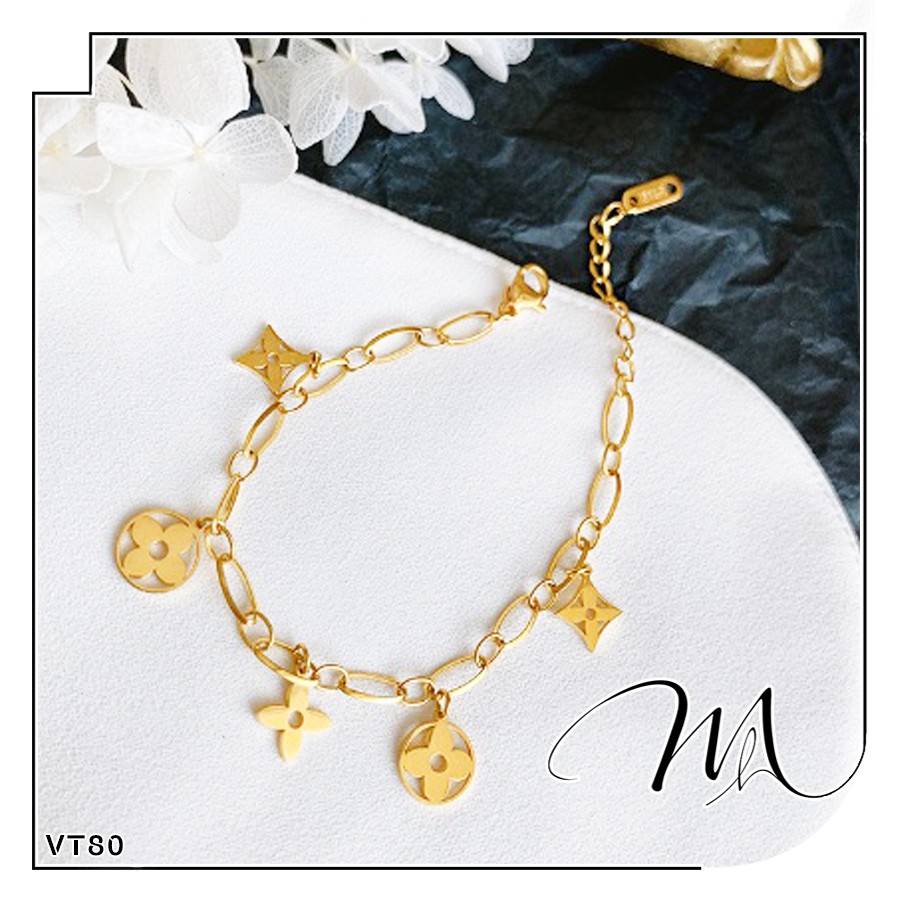 Lắc tay nữ bạc Titan xích cá tính họa tiết hoa rỗng - Măng’s House VT80