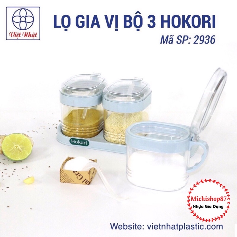 Bộ 2,3,4 Lọ Đựng Gia Vị Có Nắp Đậy Kèm Thìa Hokori Nhựa Việt Nhật Cao Cấp, Hũ Đựng Gia Vị Có Nắp Đậy Cỡ Lớn