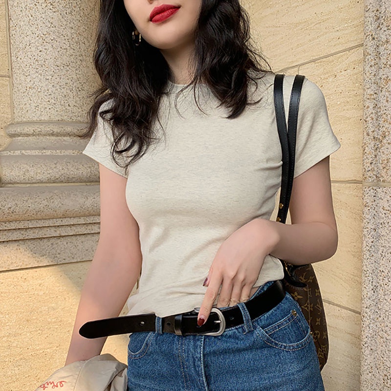 Áo Thun cotton Ngắn Tay Ôm Dáng Thời Trang Hàn Quốc