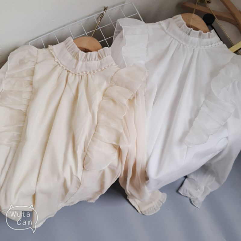 Sơ mi tơ bèo cổ lọ 2 lớp siêu đẹp