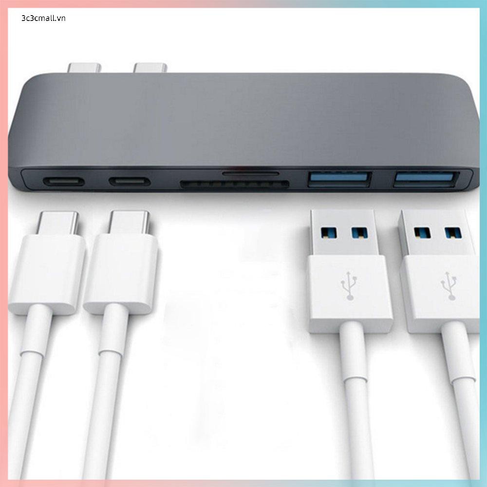 ✨chất lượng cao✨USB Adapter Dual Head Type-C To USB3.0*2+ Security Digital Card / TF+PD*2 Hub