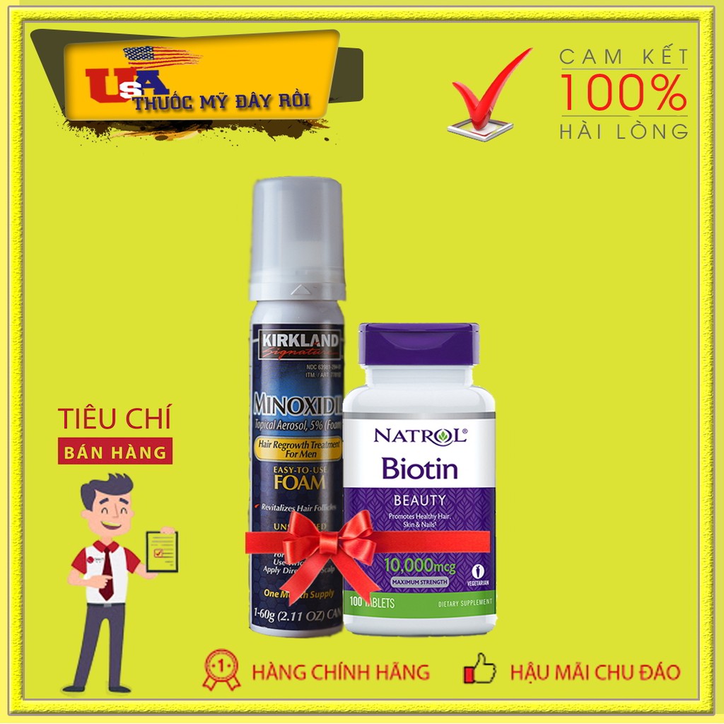 Combo Thuốc Mọc Râu Dạng Bọt KIRKLAND - Biotin