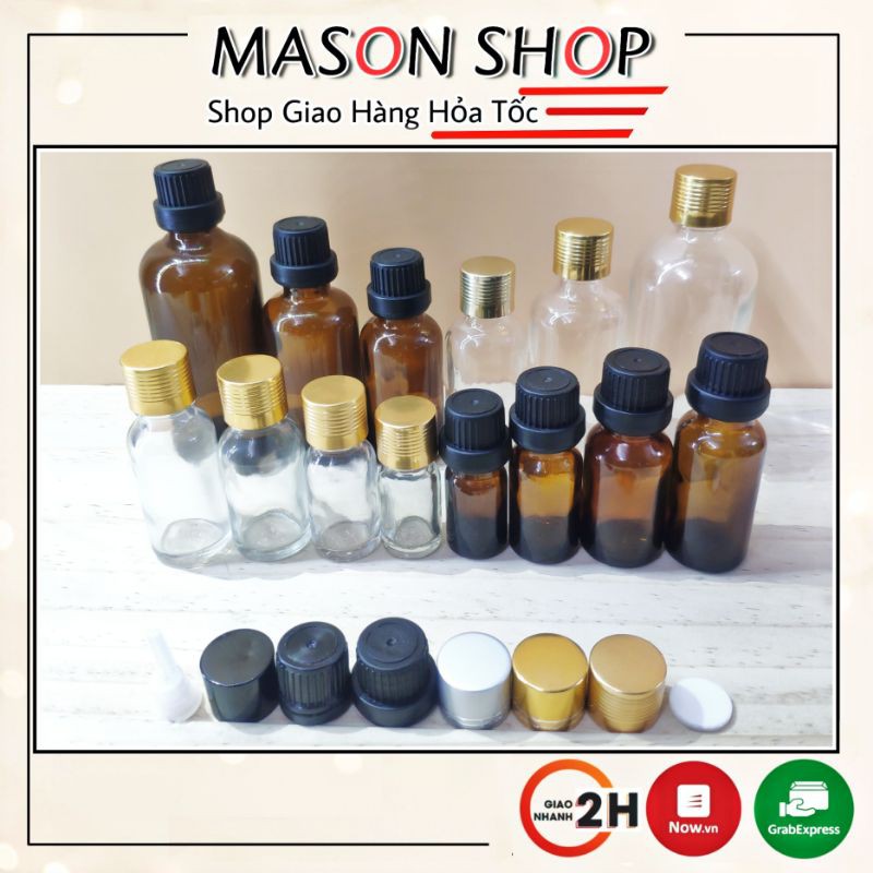 LỌ ĐỰNG TINH DẦU thủy tinh Nắp Vặn NHỎ GIỌT  5ml 10ml 15ml 20ml 30ml 50ml 100ml VỎ CHAI CHIẾT SERUM MỸ MĨ PHẨM TRONG/NÂU