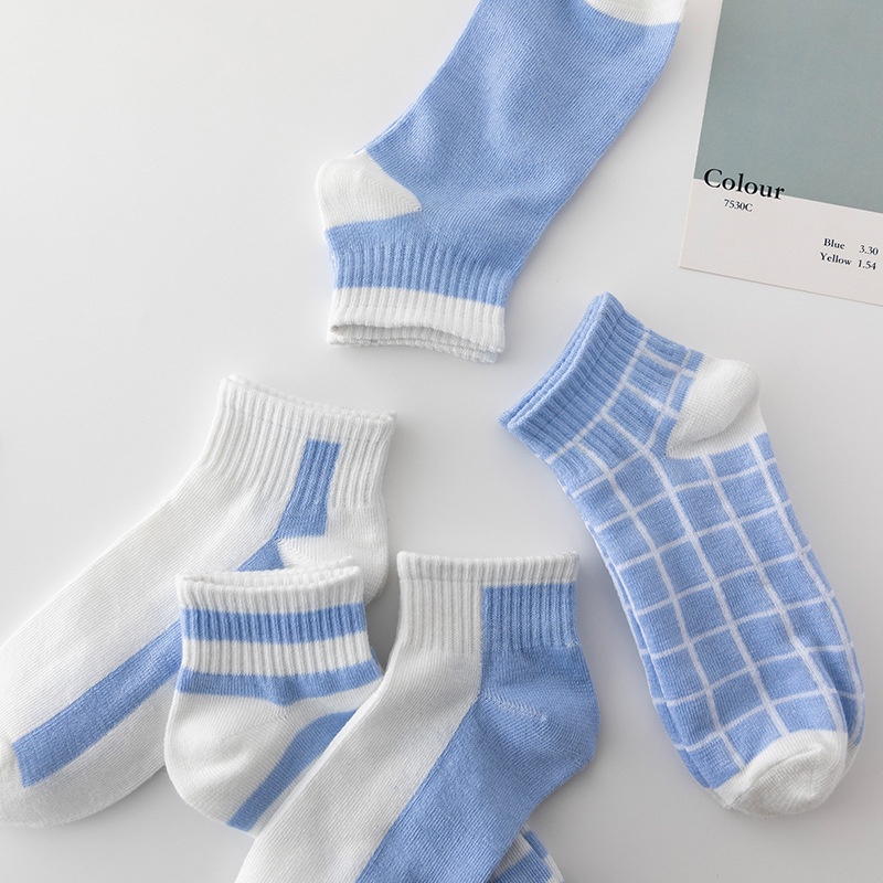 Tất nữ vớ cổ ngắn set 5 đôi kẻ sọc cute phong cách Hàn Quốc trẻ trung chất liệu co giãn thoáng mát