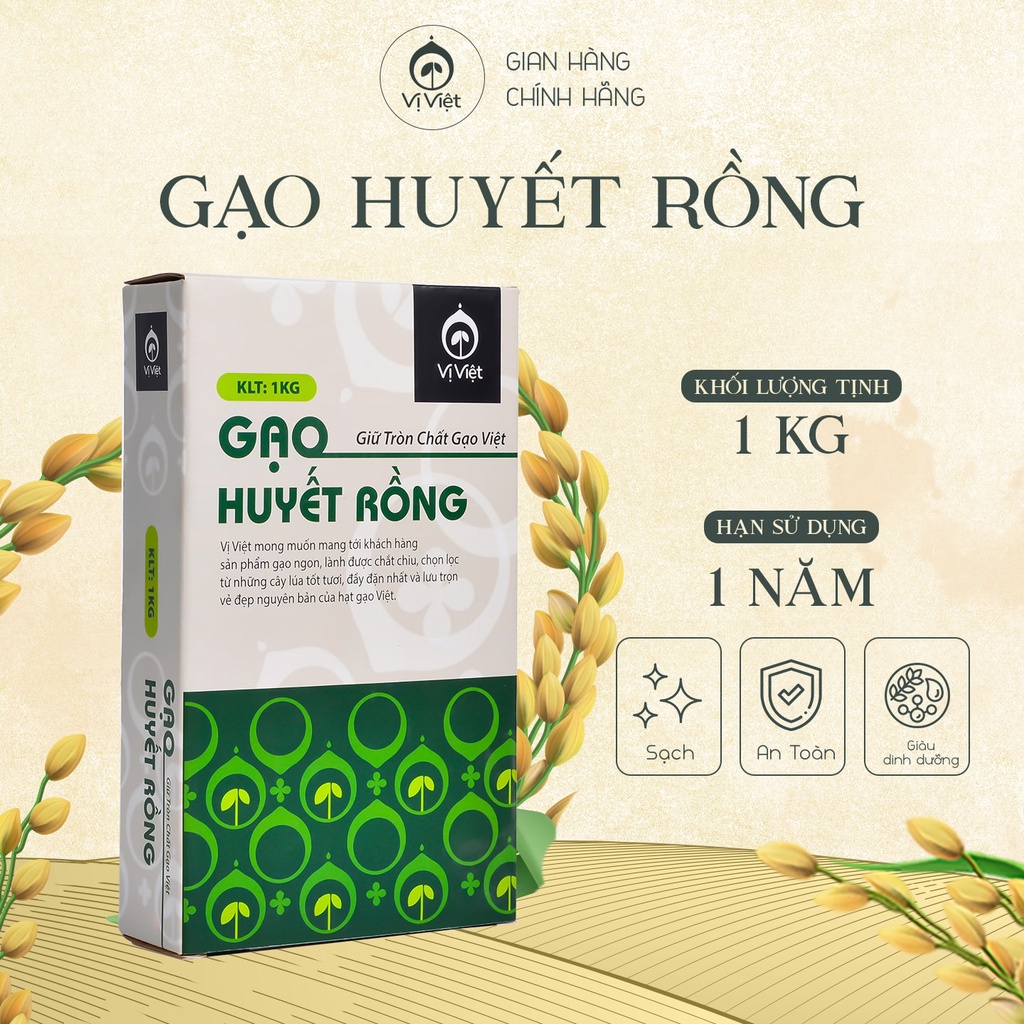 Gạo Lứt Huyết Rồng VỊ VIỆT Cao Cấp Nguyên Cám,hỗ trợ ăn kiêng, giảm cân,1Kg