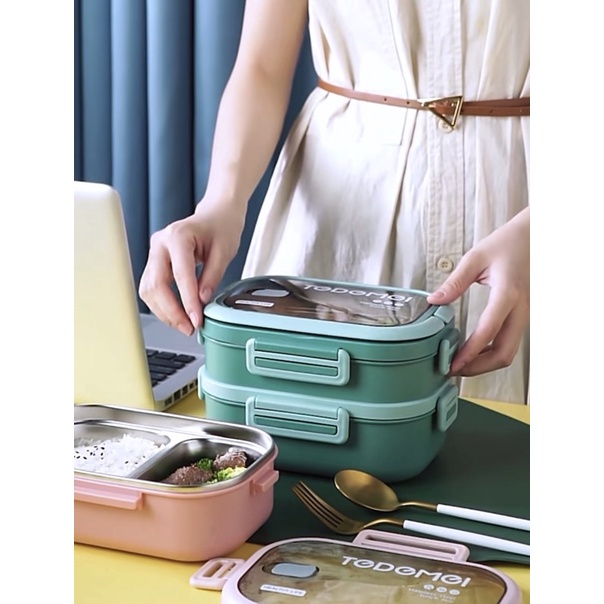 Hộp Cơm TEDEMEI 1600ml Giữ Nhiệt Lúa Mạch 2 Tầng Ruột Inox 304 - Hộp Cơm Văn Phòng Hàng Chính Hãng Cao Cấp