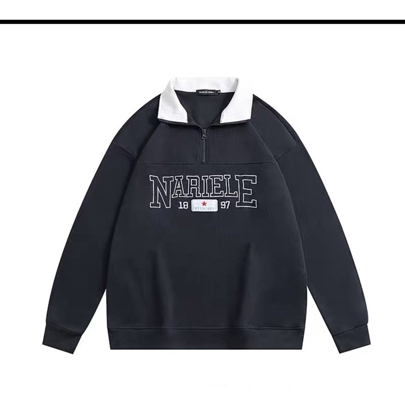 Áo Nỉ Zip Nariele Nữ [FREESHIP]  Sweater cao cổ dài tay bồng, chất bo tăm form rộng cá tính Ulzzang