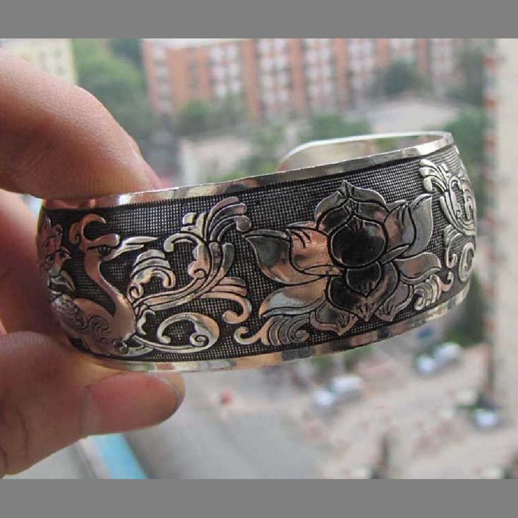 [Phổ Biến] Vòng Tay Bạc Tây Tạng Hình Chim Hạc / Đám Mây Nóng Bỏng