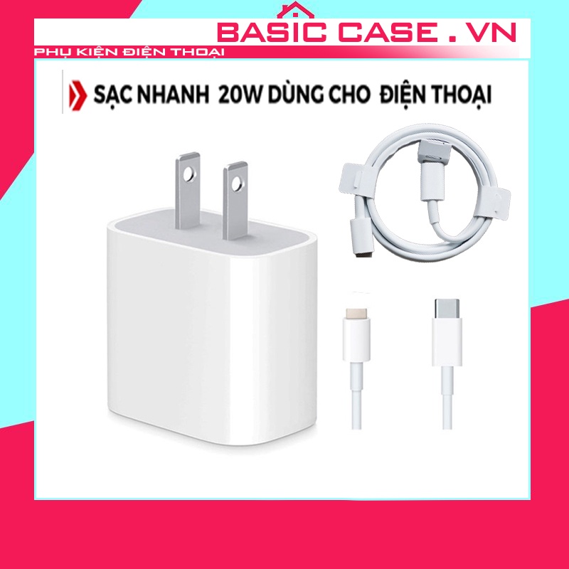 Bộ Củ Cáp Sạc Nhanh PD 20W USB-C To ( Củ PD 20W + Cáp Type C ) cho điện thoại 7plus 8plus 11 12 13 14 pro max promax