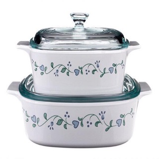 Bộ 2 nồi vuông thuỷ tinh Corningware A-152-CC Country Cottage - 1.5Lit - 2Lit
