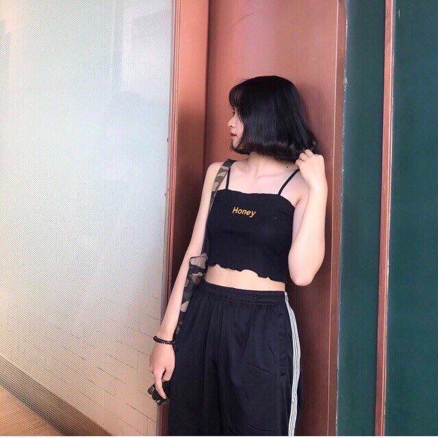 Áo hai dây thêu chữ honey chất thun gân | BigBuy360 - bigbuy360.vn