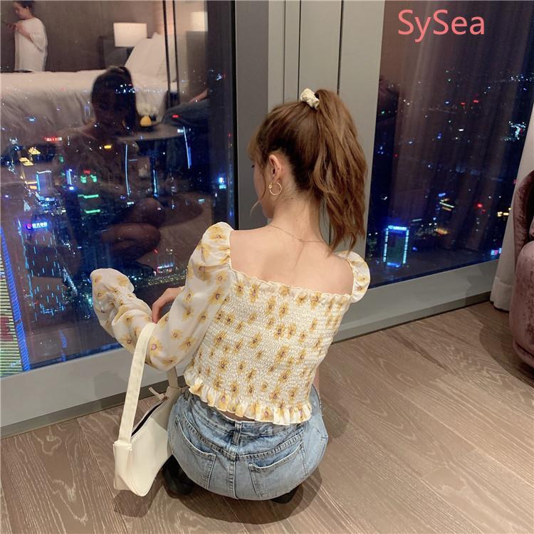 Áo Croptop Chất Liệu Vải Voan Hoạ Tiết Hoa Xinh Xắn Cho Nữ