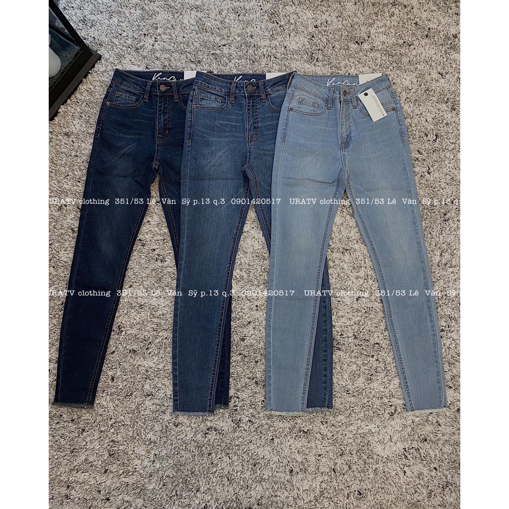 Quần jeans skinny dài 9 tấc tua trơn KC lưng cao co giãn
