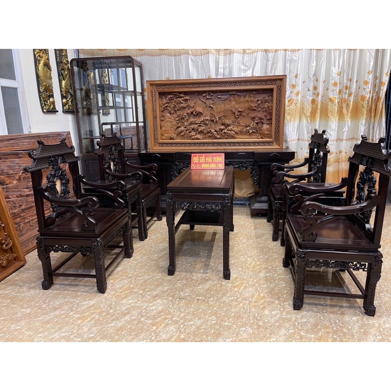 bộ bàn ghế vách 7 món gỗ Cẩm