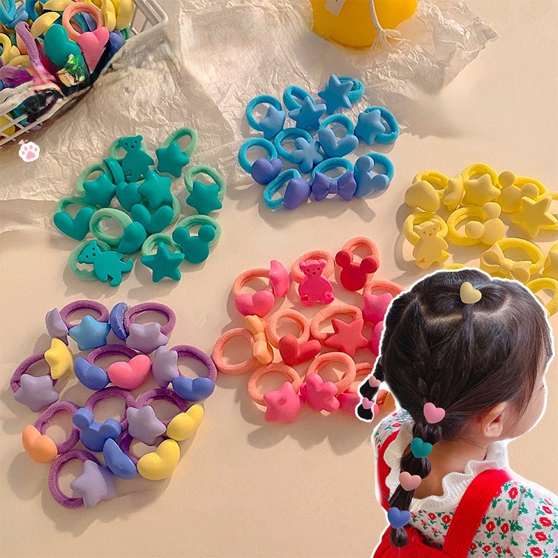 Mới Set 10 Dây Buộc Tóc Cao Su Màu Kẹo Hình Động Vật Dễ Thương Cho Bé Gái