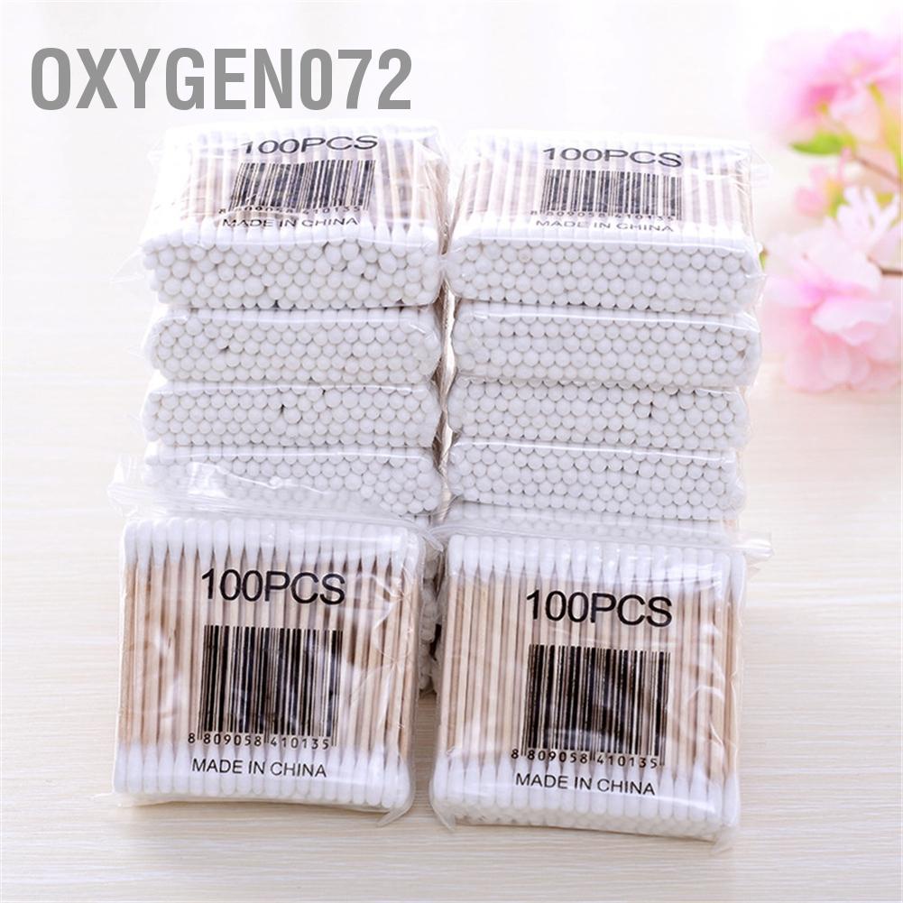 Oxygen072 100Pcs Double Head Wooden Cotton Swab for Ear Cleaning Medical Care Make Up