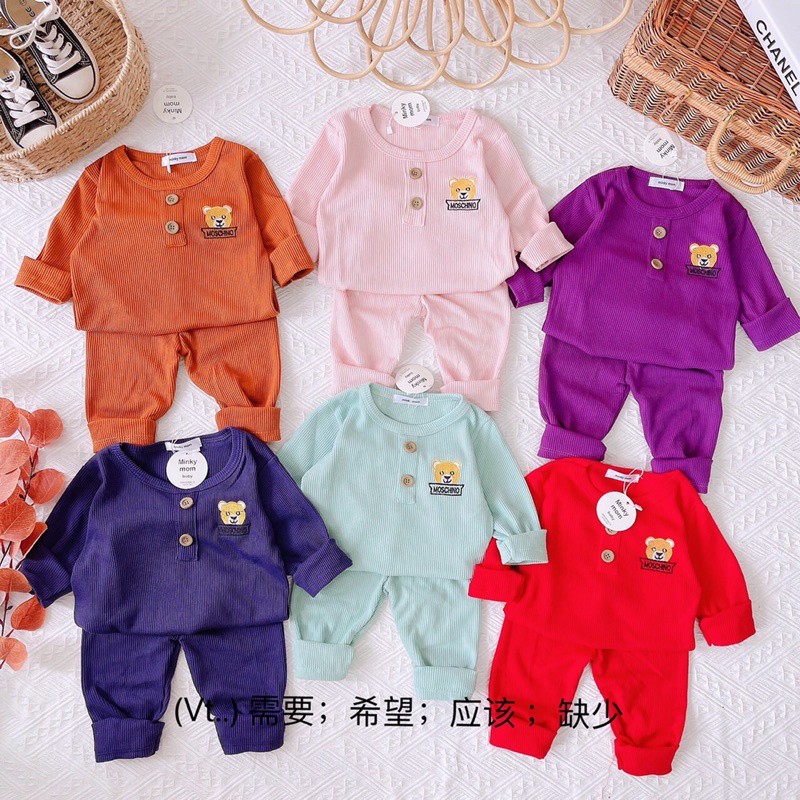 Đồ bộ bé trai bé gái dài tay thu đông chất tôt ong mềm kèm 2 cúc_Quần áo trẻ em tỪ 8- 18 KG