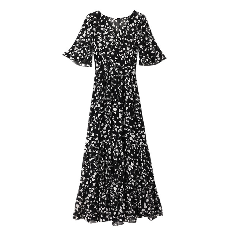 NRVP Đầm dài tay ngắn phong cách Pháp thời trang cho nữ