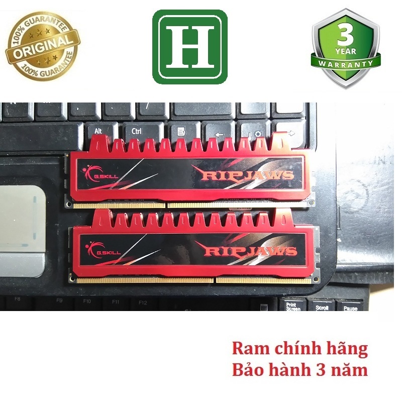 Ram tản nhiệt 8Gb DDR3 bus 1333 - 10600U (Kit 2x4gb), ram bộ hiệu GSKILL - RIPJAWS, tháo máy chính hãng, bảo hành 3 năm