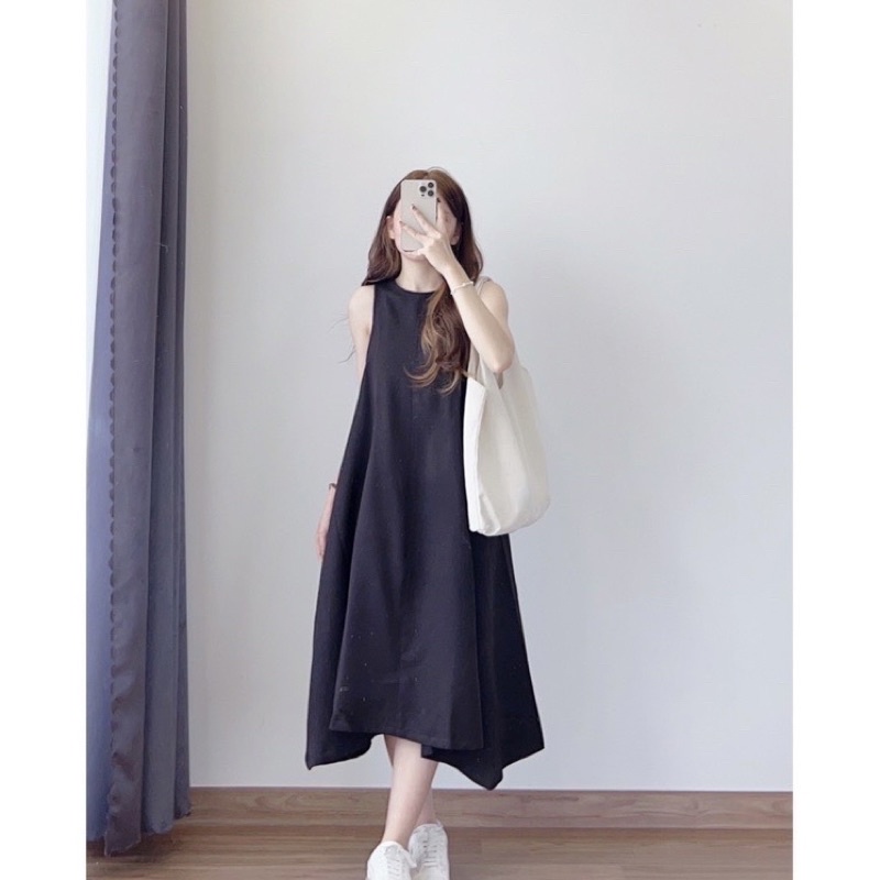 Váy maxi sát nách dáng dài, đầm maxi không tay, hai lớp chất liệu mềm mịn