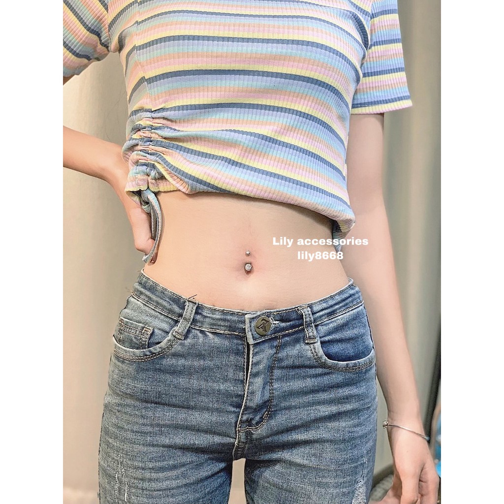 BELLY RING khuyên titan rốn kim nhiều màu không gỉ không đen không dị ứng