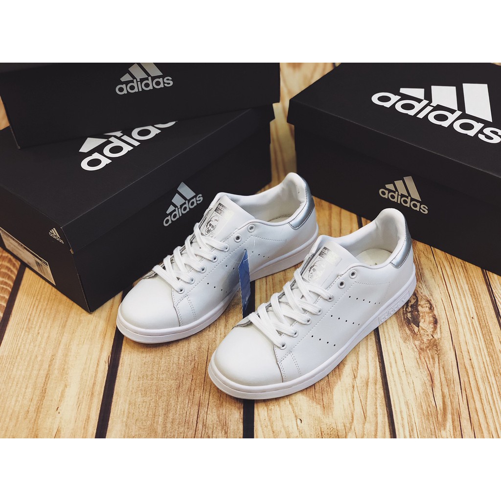 Giày Stan Smith trắng gót bạc nam nữ cao cấp nhẹ êm thoáng thời trang