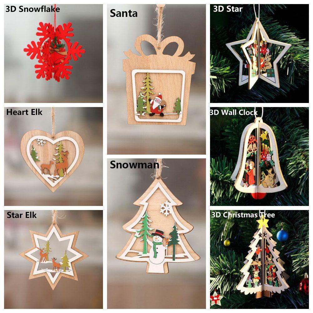 Wttle Bông Tuyết / Ông Già Noel / Ngôi Sao Bằng Gỗ Thủ Công Treo Trang Trí Giáng