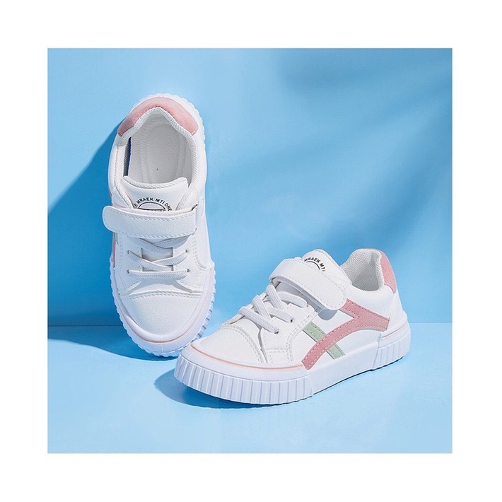 XẢ LỖ - Giày sneaker trắng line hồng bé gái