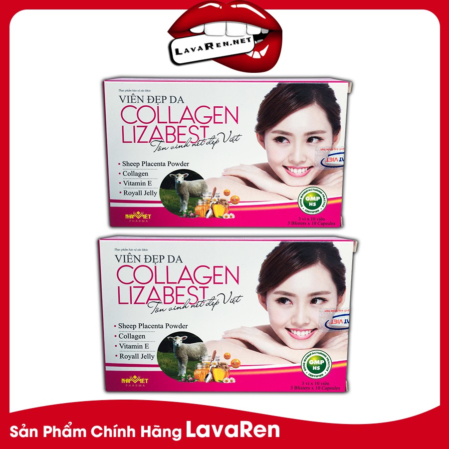 [DA TRẮNG SÁNG]COMBO 2 hộp Collagen Lizabest làm đẹp da, trắng da, chống lão hóa, giảm tình trạng da nhăn