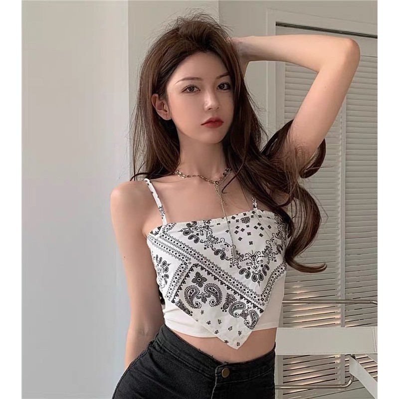 YẾM 2 DÂY THỔ CẨM 🦋 ÁO CROPTOP ĐEN TRẮNG XANH 🦋 NEW COLLECTION