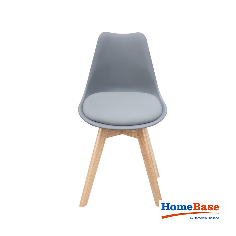 HomeBase FURDINI Ghế ngồi chân gỗ sồi đệm bọc da PU êm ái W48,5xH82xD52cm màu xám