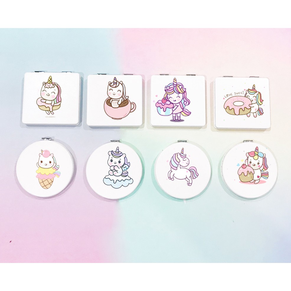 Gương 2 mặt ngựa thần unicorn gương pu GPI32 gương hoạt hình cute dễ thương thần tượng