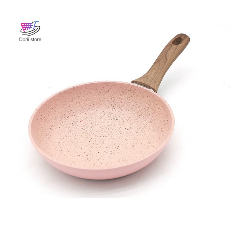 Chảo Chống Dính Vân Đá Hoa Cương, Chảo Cán Gỗ Size 16-24-26cm Cao Cấp Dùng Mọi Loại Bếp