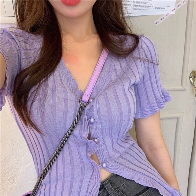 [Order] Áo len gân cúc ngực hở eo style Jennie Blackpink