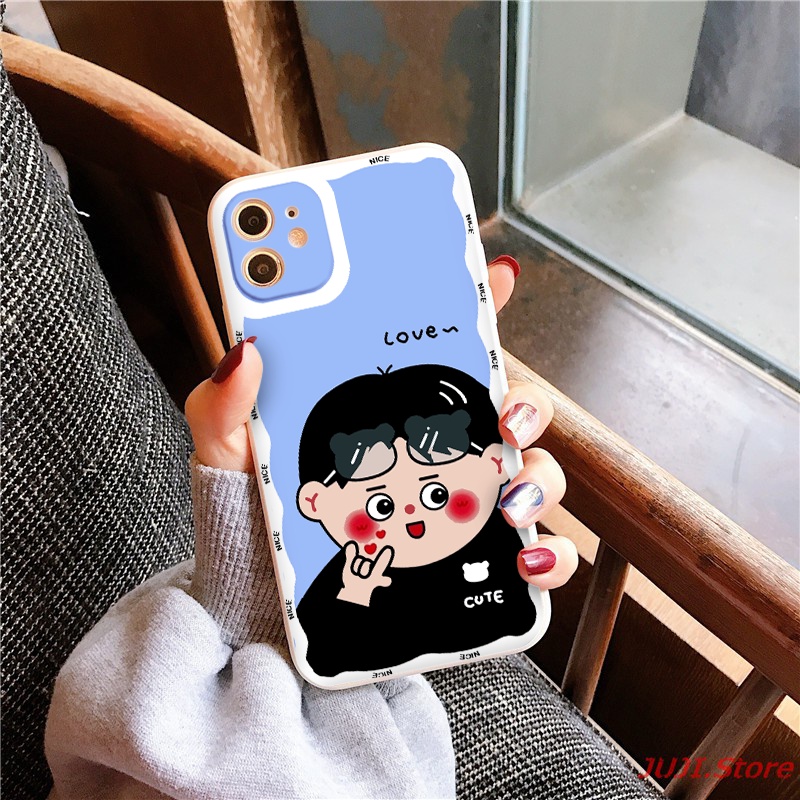 ỐP Lưng iphone 11 viền vuông trong lượn sóng Cặp đôi má hồng cute love từ ip 6/6p 7plus Xsmax 11promax 12 13promax