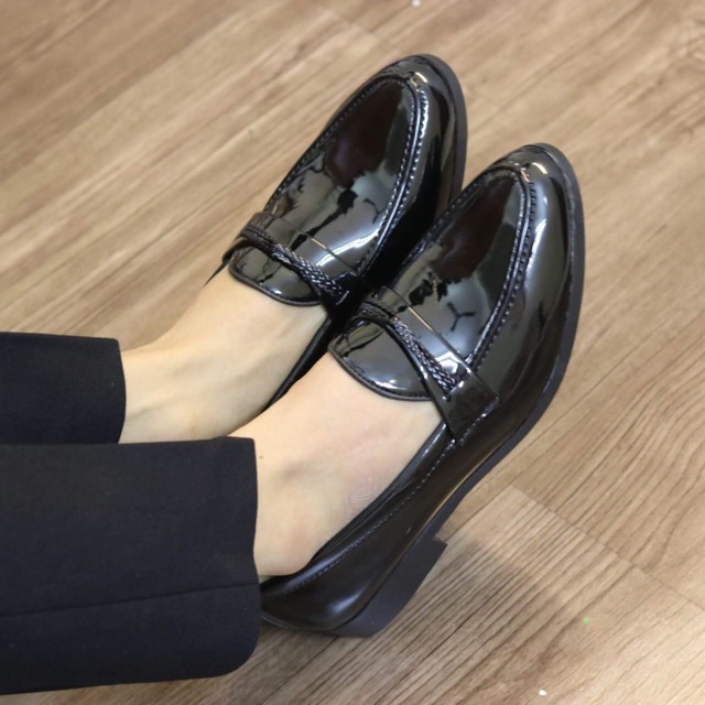 giầy lười da bóng dây tết