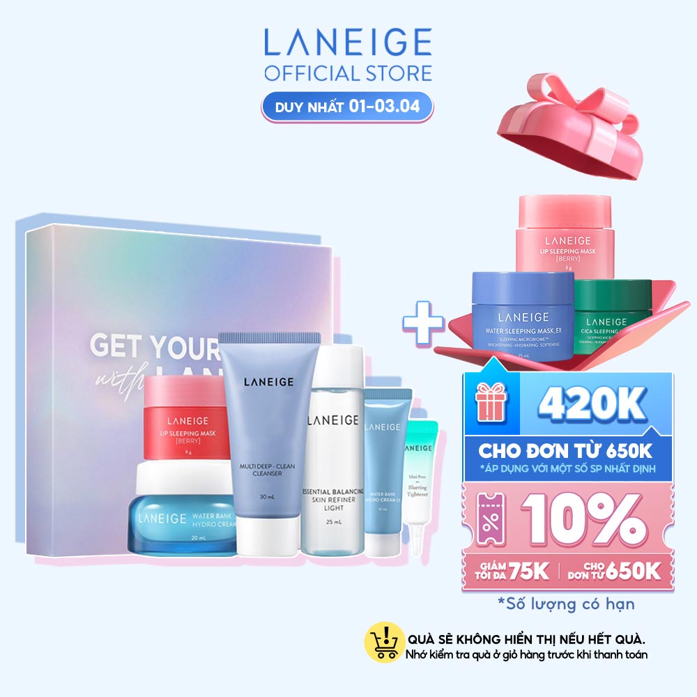 Bộ cân bằng, dưỡng ẩm &amp; thanh lọc cho da LANEIGE Set Kit