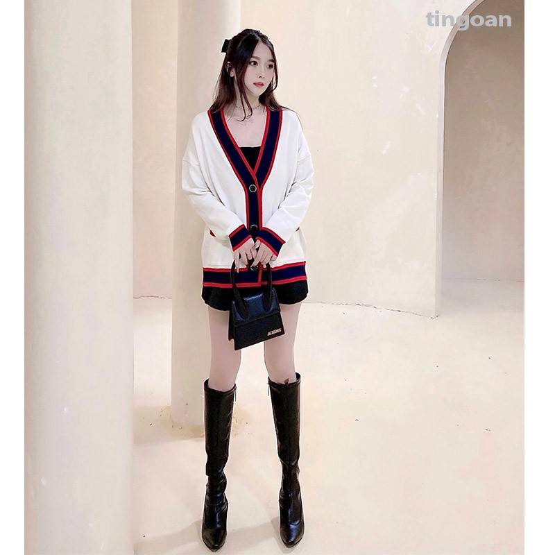 Áo khoác cardigan kẻ đỏ tingoan EMILY CARDIGAN/WH | BigBuy360 - bigbuy360.vn