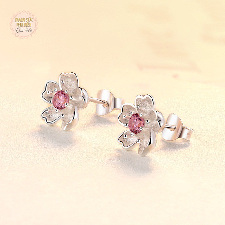 Bông tai hoa anh đào nhụy hồng bạc S925 cực xinh- HT236