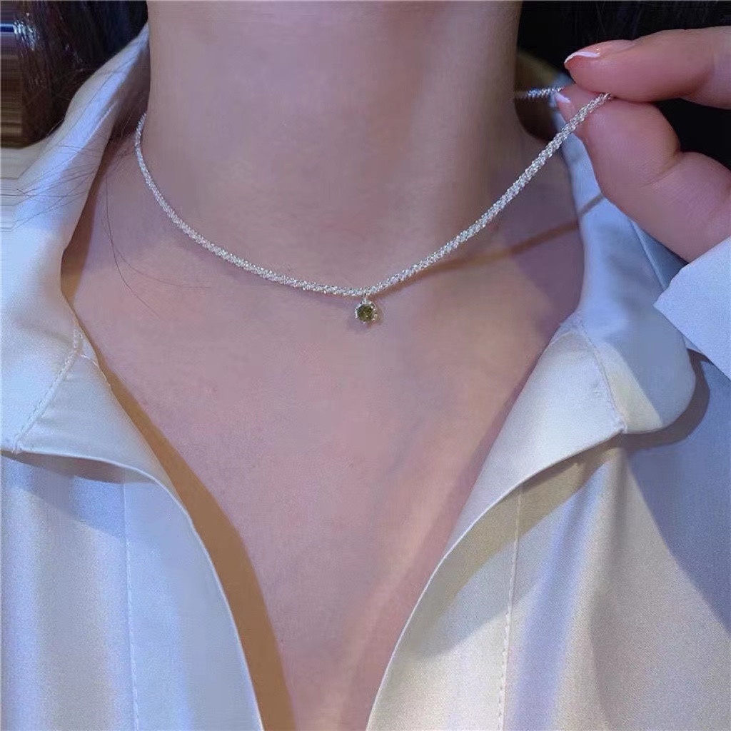 Vòng cổ Đính Đá Lấp Lánh Màu Xanh Lá Cây Đơn Giản Thời Trang