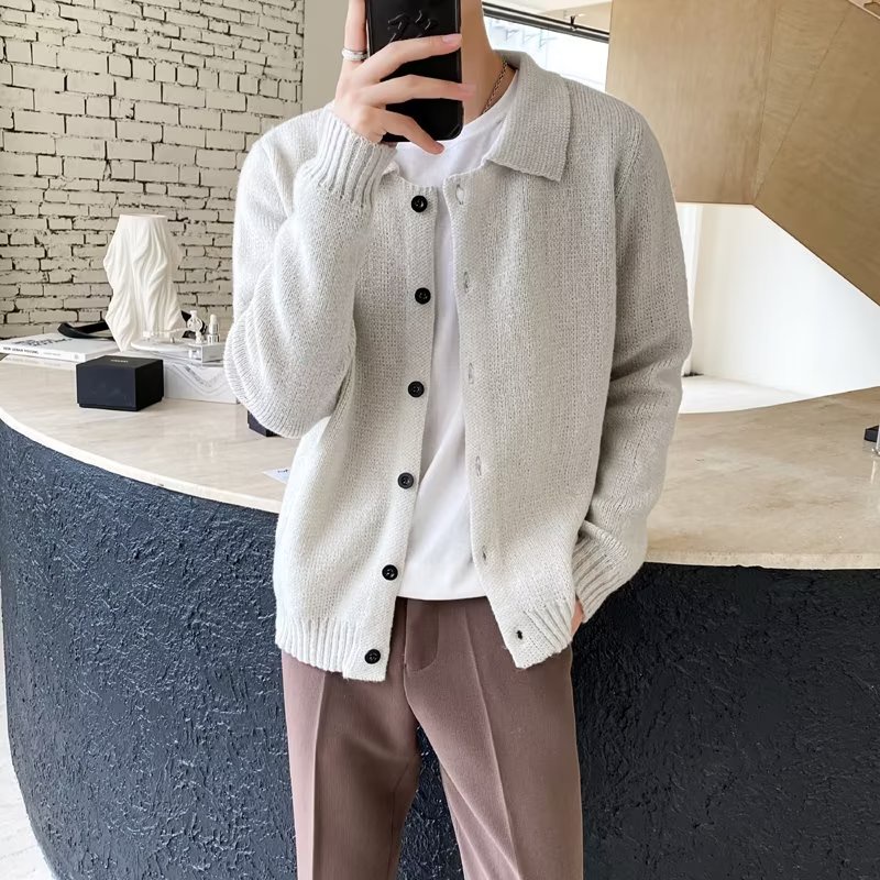 Áo sweater dệt kim dáng rộng kiểu hàn quốc cá tính cho nam xu hướng áo sweater cổ tròn dáng rộng hợp thời trang cho nam simple thời trang form rộng  đen sweater nam