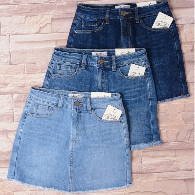 Quần sort váy jean trơn lai tua rua nhẹ - 076Abbianca | BigBuy360 - bigbuy360.vn