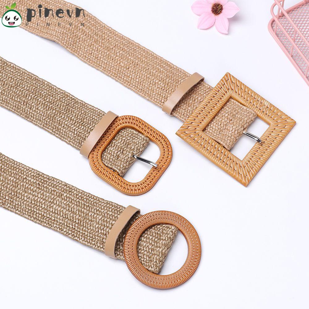 Dây Nịt Bụng Bằng Rơm PP Khóa Gỗ Thời Trang Cho Nữ