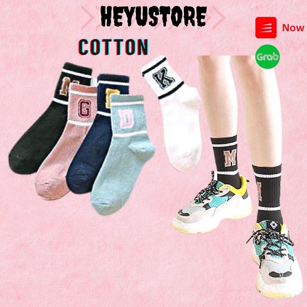 Tất vớ cotton nam nữ cổ nhún cao phối chữ vintage thời trang ulzzang Hàn Quốc tất Unisex co giản tốt nhiều màu
