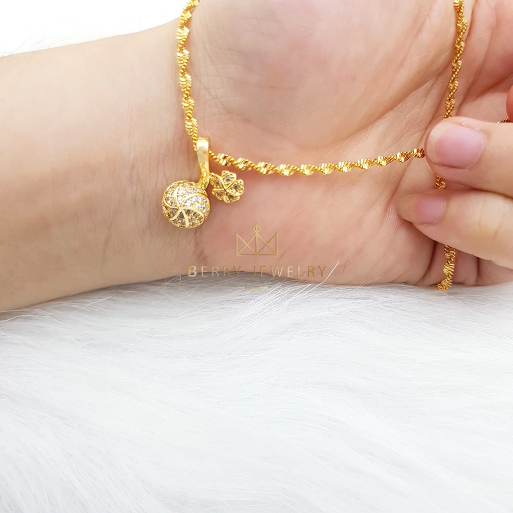 Dây Chuyền Nữ Dây Xoắn Kèm Mặt Cầu Bi Vân Vàng Đính Đá Thiết Kế Thanh Lịch B1525CB