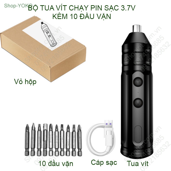 Bộ máy bắn vít mini chạy pin sạc 3.7V kèm 10 đầu vặn