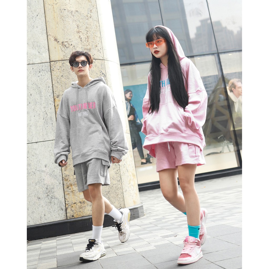 Áo Hoodie Youth Never Returns - Phía Trước Thêu Chữ Tỉ Mỉ - Chất Vải Nỉ Da Cá - Form Oversized Rộng Thoải Mái - Màu Xám