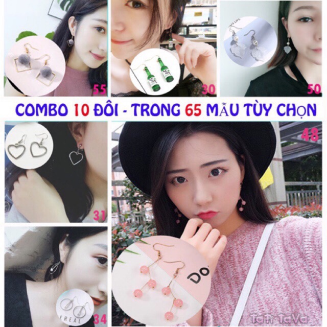 75 MẪU CHO COMBO 10 BÔNG TAI HÀN QUỐC